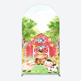 Aperturee - Aperturee Farm Animals Red Barn Happy Birthday Arch Backdrop